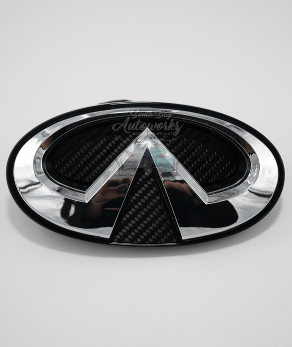 Q50 Emblem with your choice of Carbon Fiber, forged or honeycomb Chrome/Gloss Black (White Led)