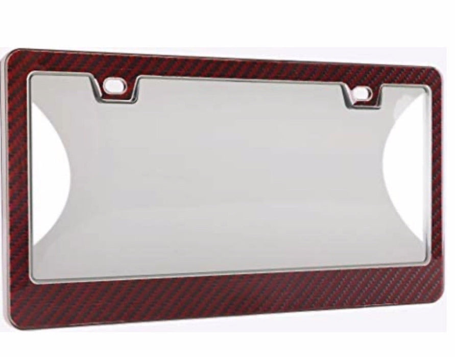Roush Performance Carbon Fiber Style License Plate Frame – Red Accents – Fits F-150 & Mustang (Universal Rear Mount)
