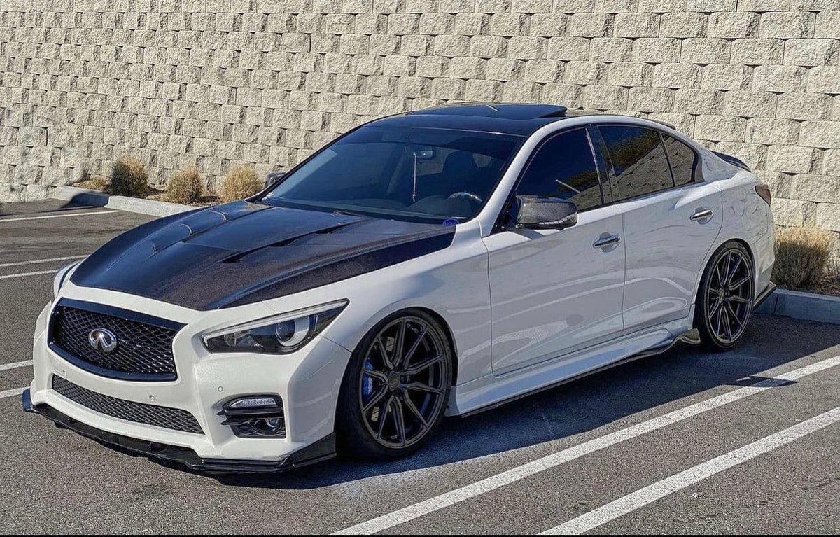 Carbon Fiber Side Skirt Extensions For Infiniti Q50 2014-2024 | Gloss Black Splitters | Adhesive/Screw Fit